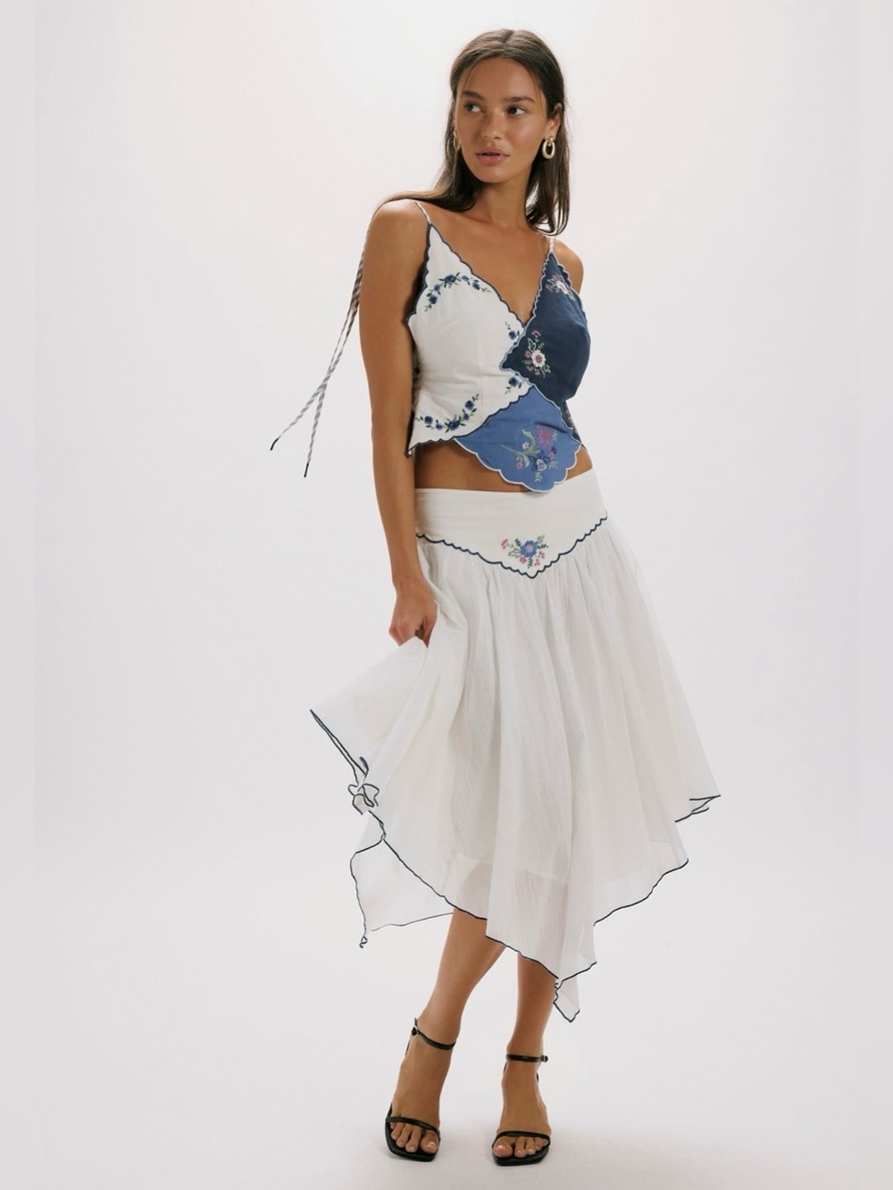 Free People Sacred Heart Midi Skirt Set~ Egret Combo